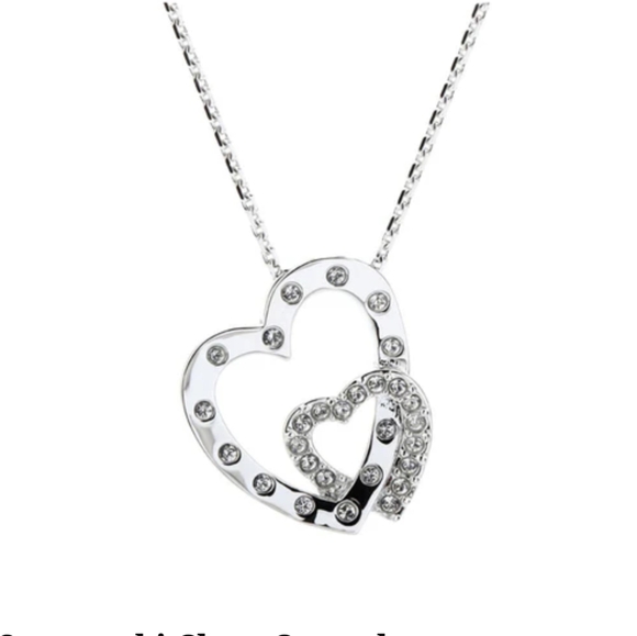 Swarovski Clear Crystal INTERLOCKED HEARTS Pendant Necklace Rhodium - Picture 2 of 5